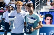 Jannik Sinner (left) and Carlos Alcaraz (right) after the conclusion of the men's singles final of the 2025 Cincinnati Open (Source: Getty)